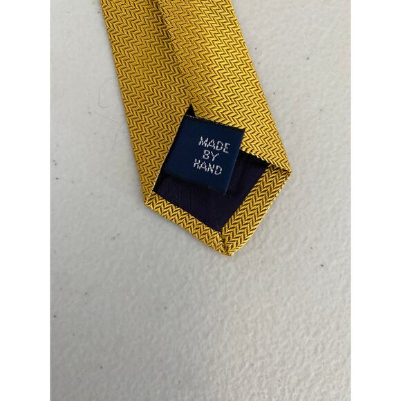 Polo Ralph Lauren Men's Vintage Yellow Herringbone Chevron 100% Logo Tie - Picture 7 of 8